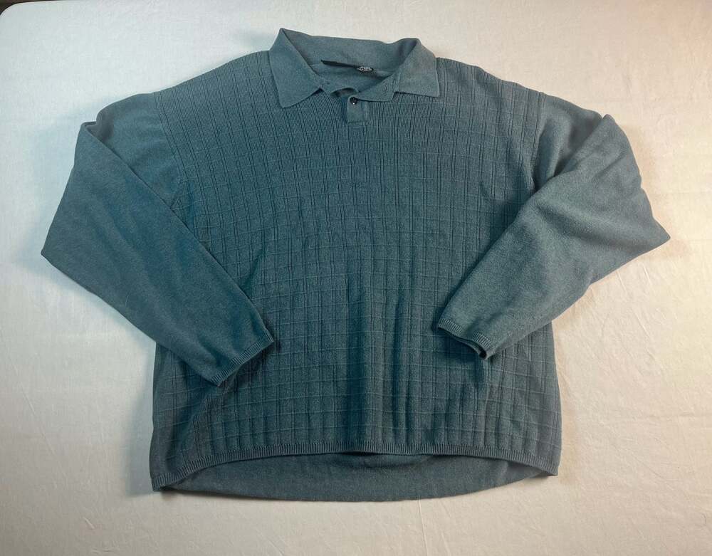 J. Ferrar Men's Long Sleeve Textured Knit Polo Sweater Large 90s Dad Old Money